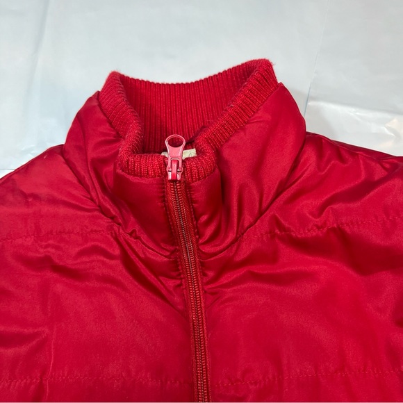 RED Puffer Vest womens M Pockets Sleeveless Jacket RIBBED BAND NECK M cinch Ties - Picture 5 of 16